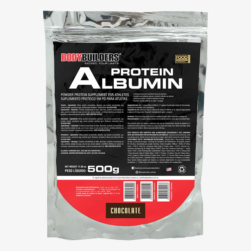 Albumin Protein 500g (refil) – Bodybuilders Chocolate