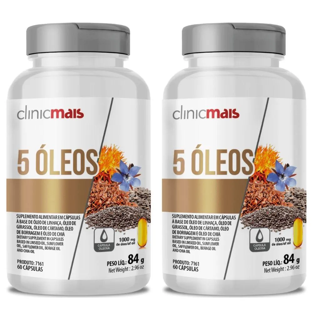 Kit 2x Óleo de Linhaça, Girassol, Cartamo, Borragem e Chia 1000mg 60 cápsulas - Clinicmais