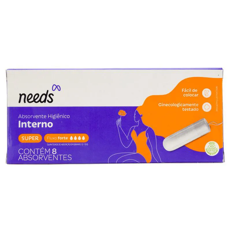 Absorvente Interno Needs Super Fluxo Forte 8 Unidades
