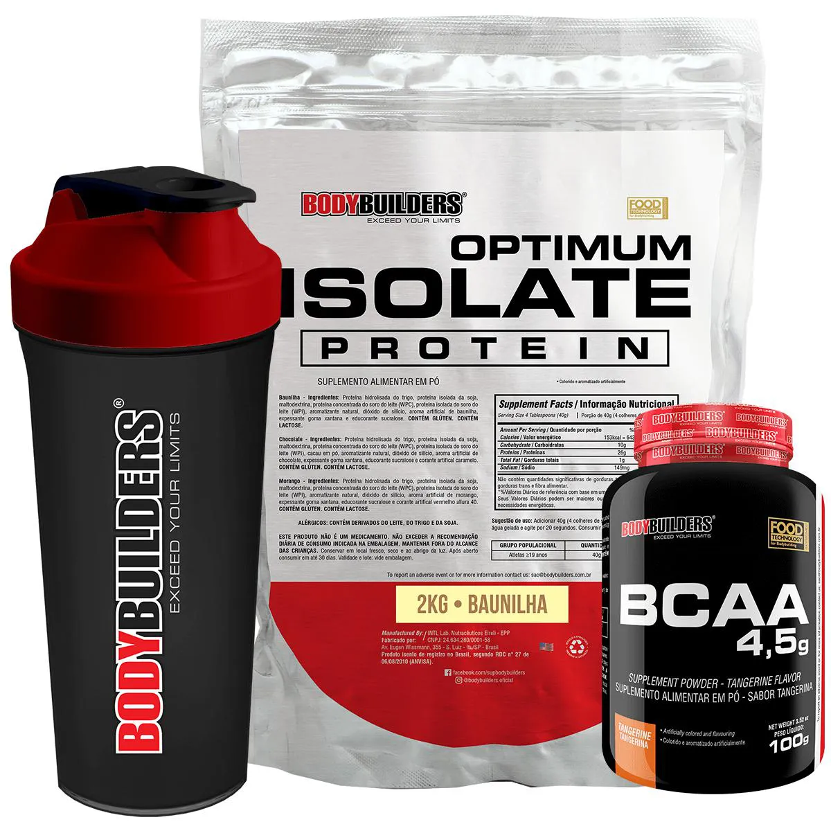 Kit Optimum Isolate Whey Protein 2kg + Bcaa 100g + Coqueteleira - Bodybuilders Morango