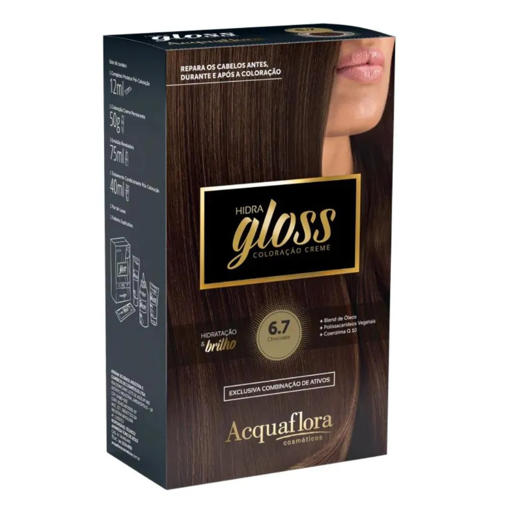 Coloração Creme Acquaflora Kit Hidra Gloss 6.7 Chocolate