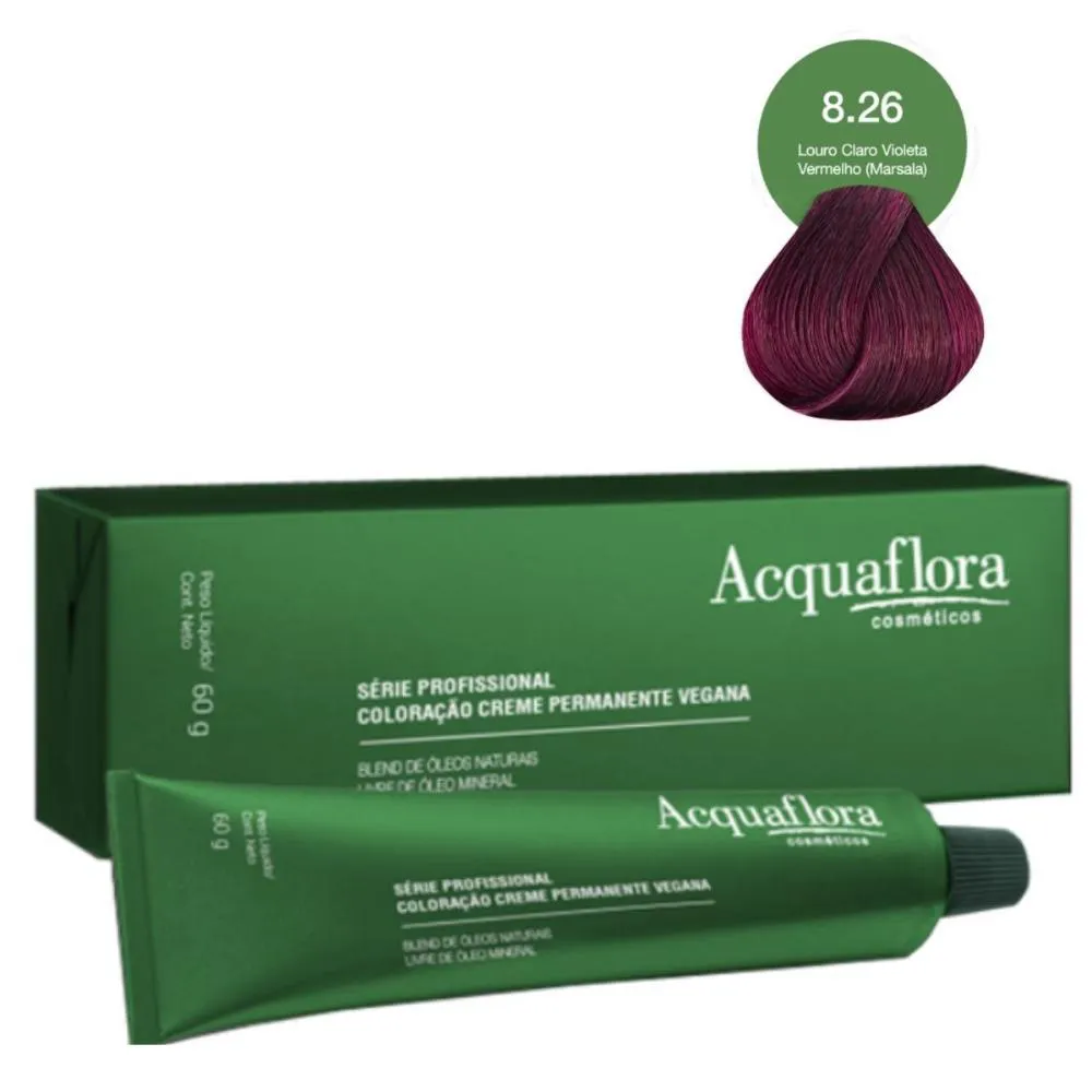 Coloração Creme Acquaflora Vegana 8.26 Louro Claro Violeta Vermelho (marsala) 60g