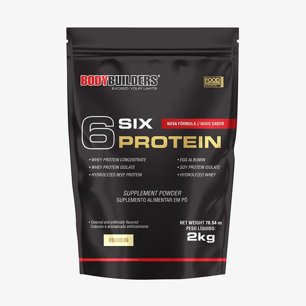 Whey Protein Concentrado 6 Six Protein 2kg - Ganho de Massa Muscular Magra e Força Muscular – Bodybuilders Baunilha