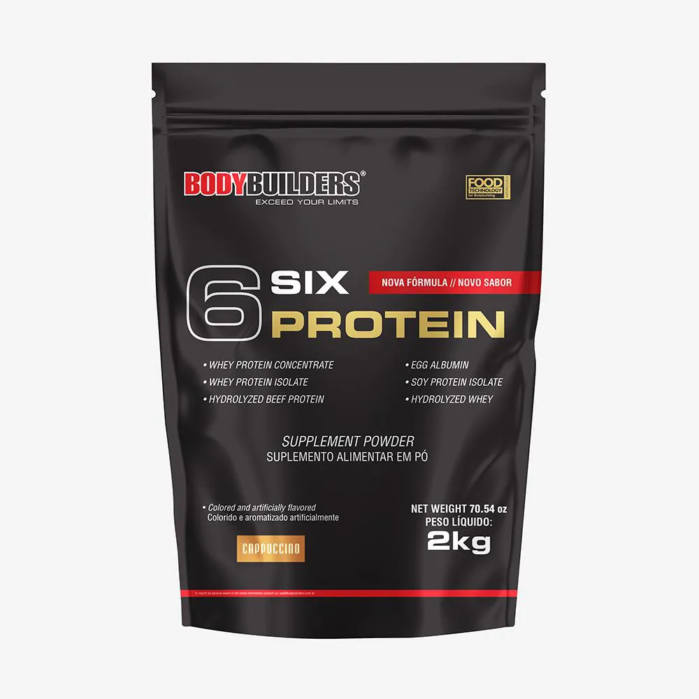 Whey Protein Concentrado 6 Six Protein 2kg - Ganho de Massa Muscular Magra e Força Muscular – Bodybuilders Cappuccino