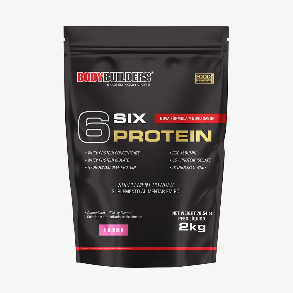 Whey Protein Concentrado 6 Six Protein 2kg - Ganho de Massa Muscular Magra e Força Muscular – Bodybuilders Morango