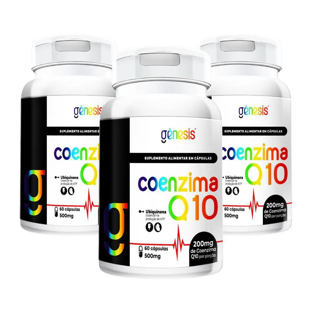 Kit 3 Coenzima Q10 200mg 60 cápsulas Genesis sem Sabor