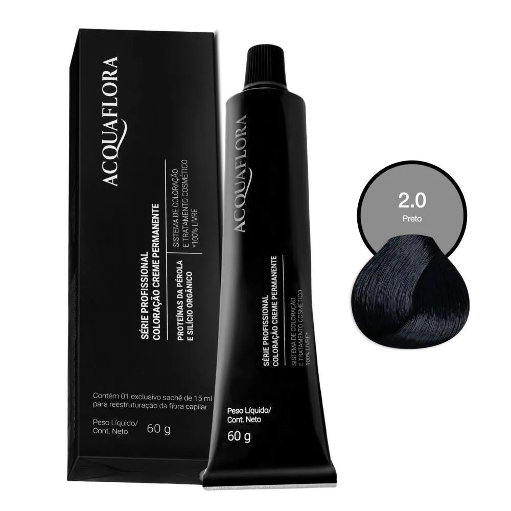 Coloração Creme Permanente Acquaflora 2.0 Preto 60g