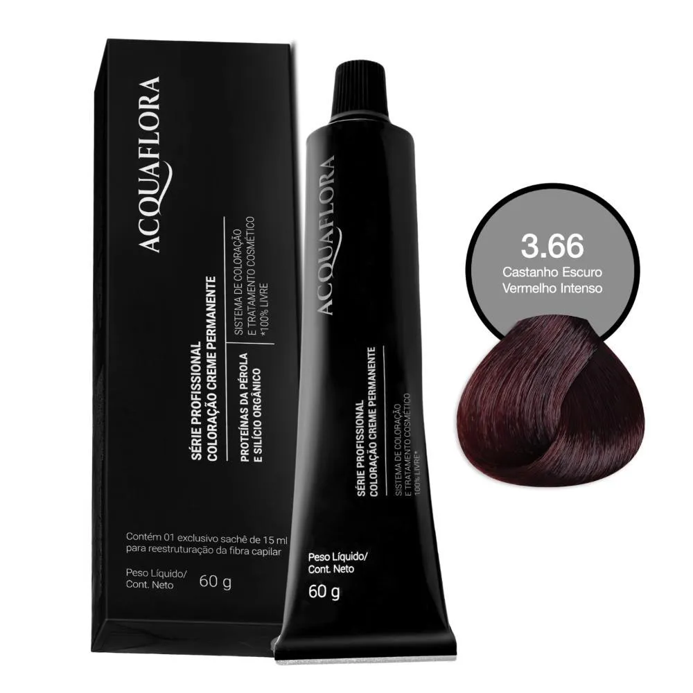 Coloração Acquaflora 3.66 Castanho Escuro Vermelho Intenso 60g
