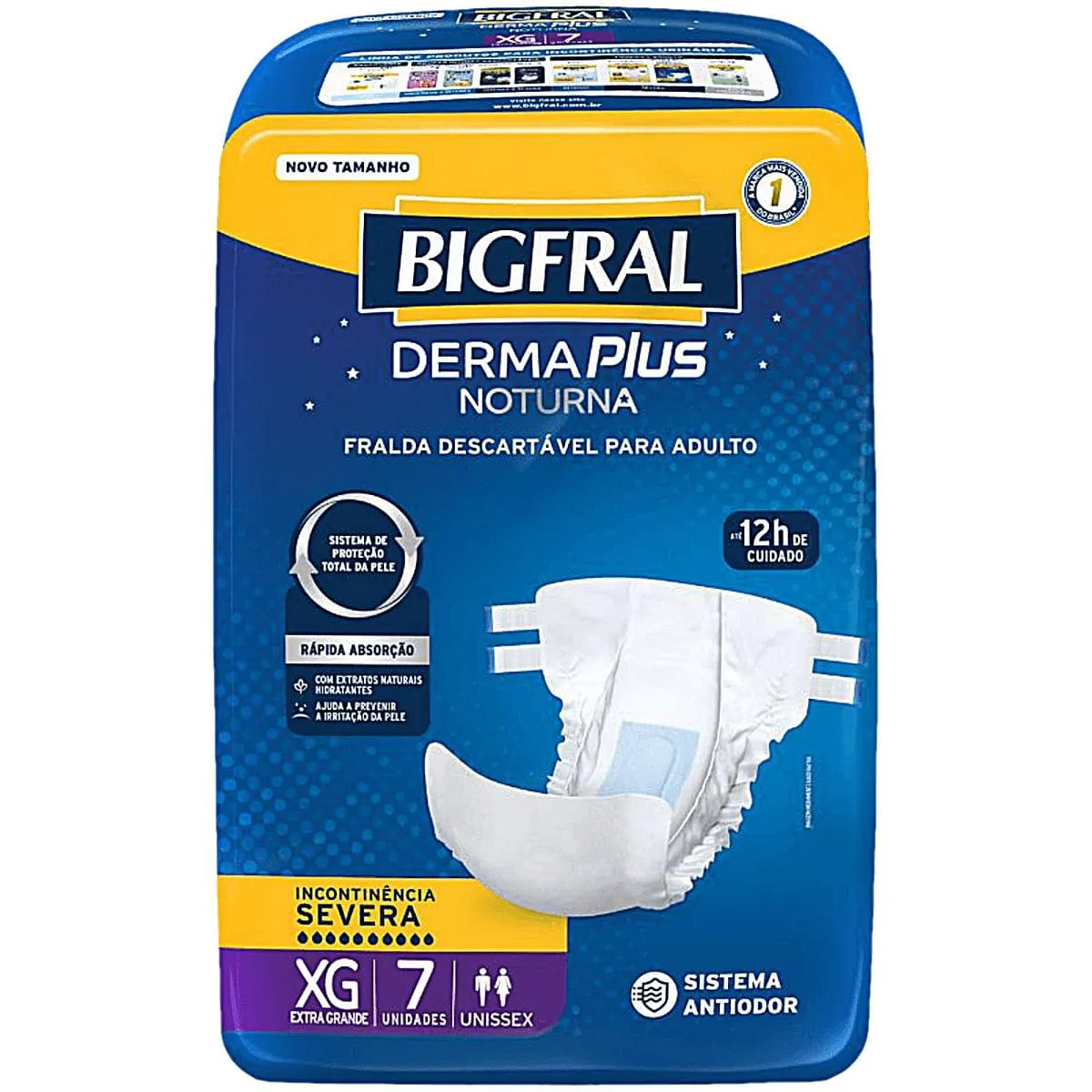 Fralda Geriátrica Unissex Bigfral Derma Plus Noturna Xg Absorção Intensa 7 unidades