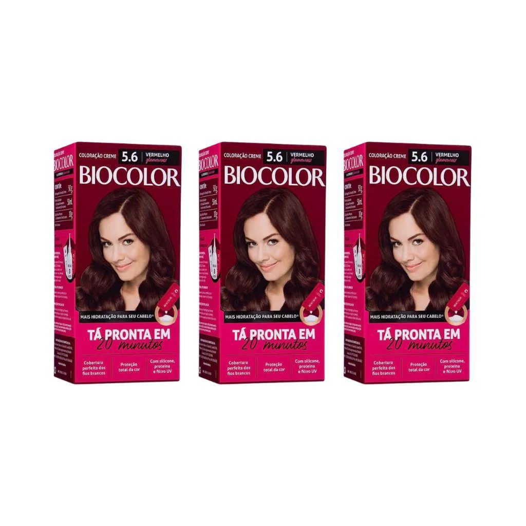 Coloraçao Biocolor Cr 5.6 Vermelho Glamuroso - Kit C / 3un