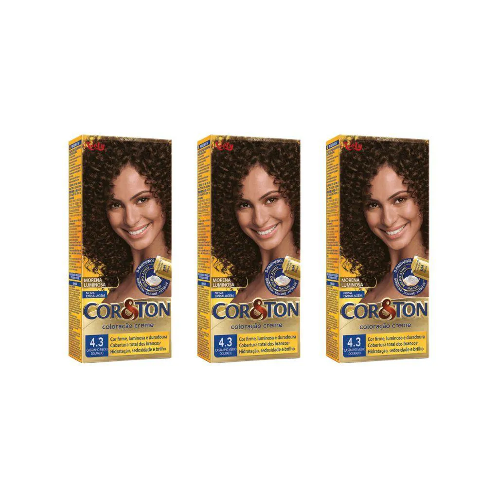 Coloraçao Cor&ton 4.3 Cast Medio Dourado 50g - Kit C / 3
