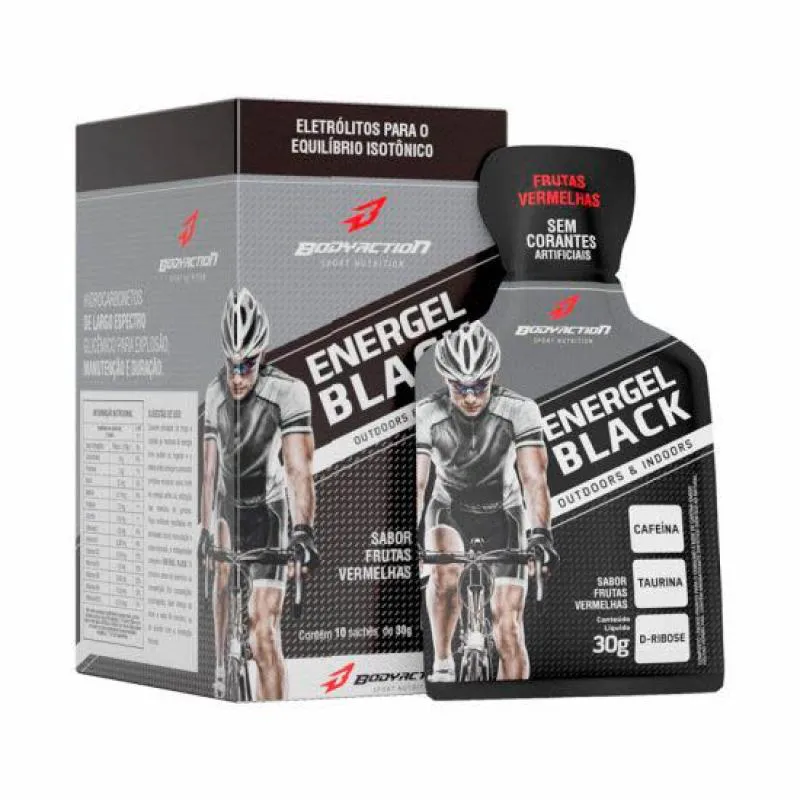 ENERGEL BLACK CAIXA COM 10 SACHêS (300G) - SABOR: FRUTAS VERMELHAS