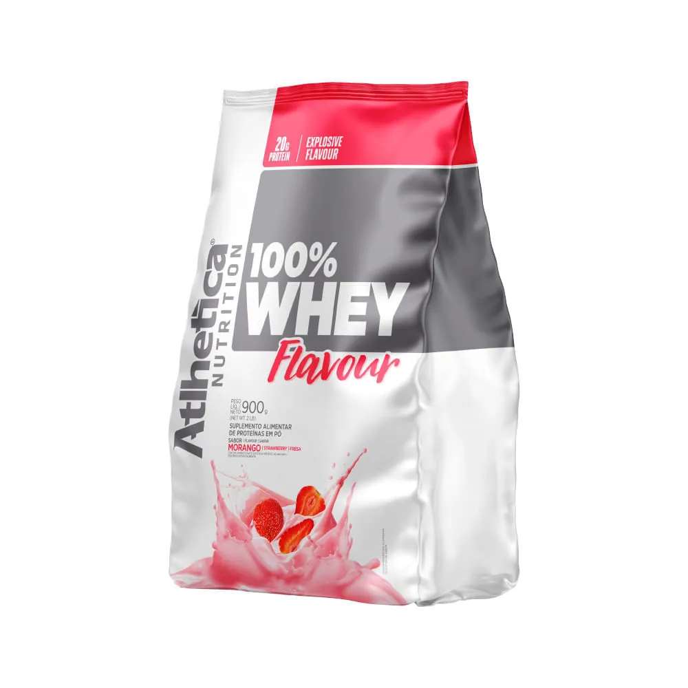 Suplemento Atlhetica 100% Whey Flavour 900gr Morango Refil