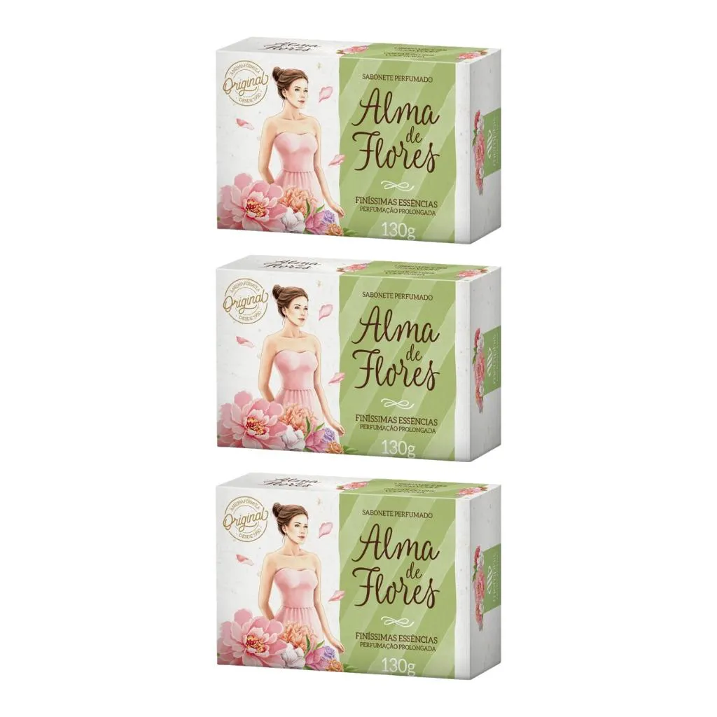 Sabonete Alma de Flores 130g Finissimas Essencias - Kit C / 3un