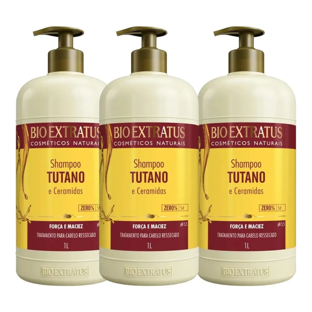 Kit 3 Shampoo Força e Maciez Tutano 1 L Bio Extratus