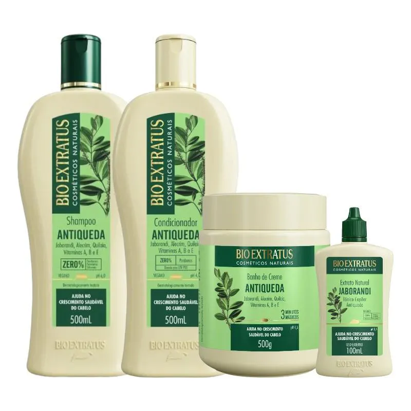 Kit 1 Shampoo 1 Condicionador 1 Banho Creme Antiqueda Jaborandi 500 Ml + 1 Tonico