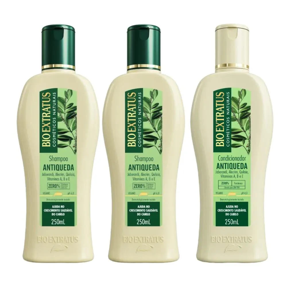 Kit 2 Shampoo 1 Condicionador Antiqueda Jaborandi 250 Ml Bio Ext