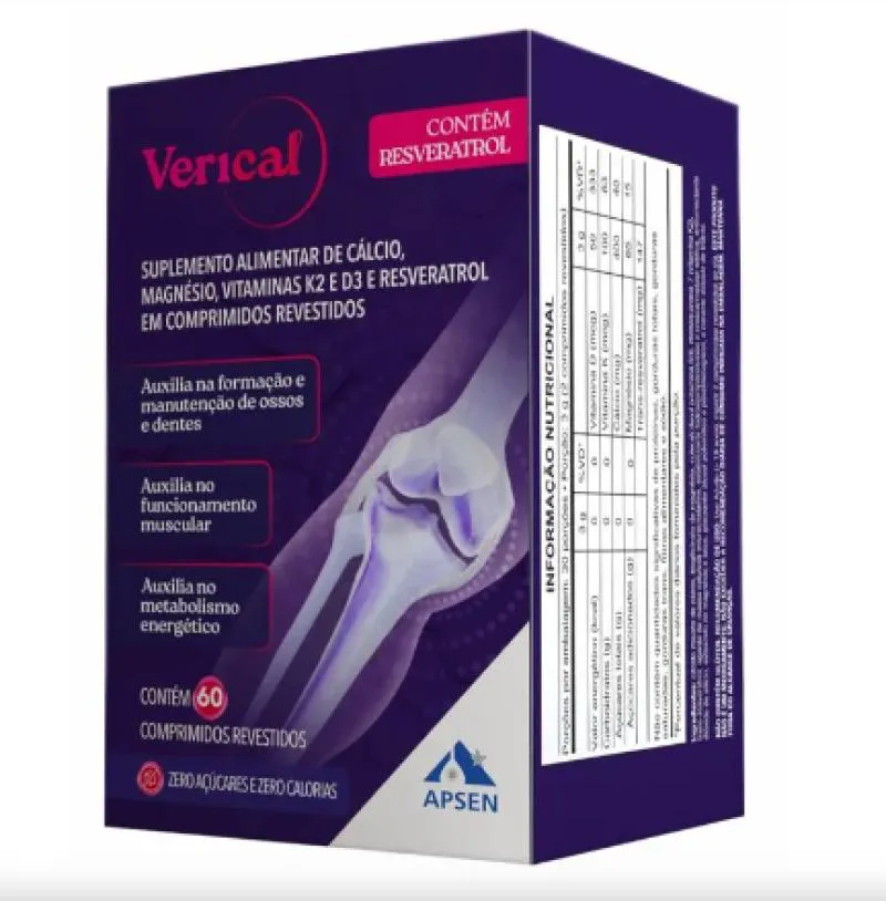 Verical Resveratrol + Citrato Malato de Cálcio + Magnésio + Vitamina D3 + K2 C/60 cápsulas