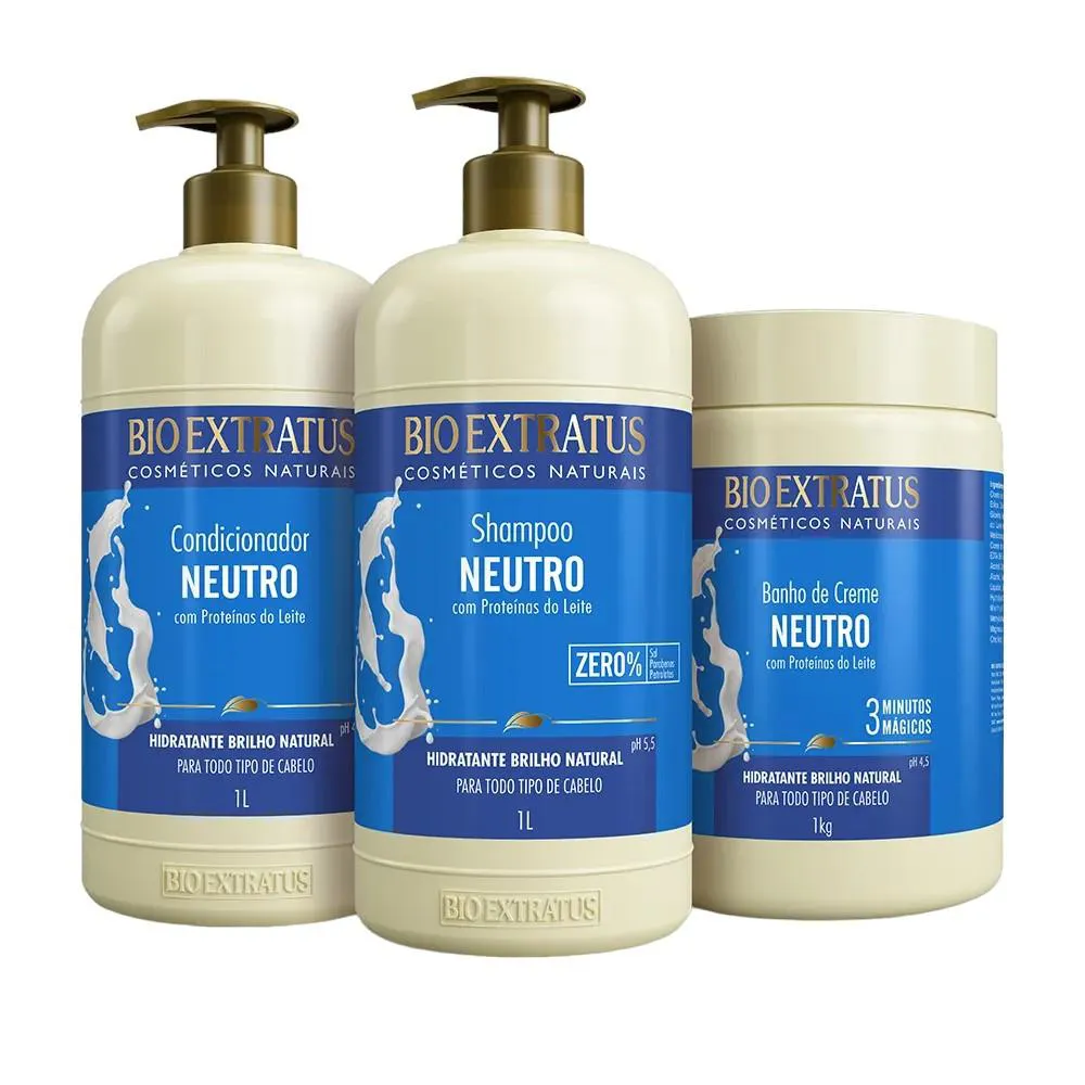 Kit 1 Shampoo 1 Condicionador 1 Banho Creme Neutro 1L