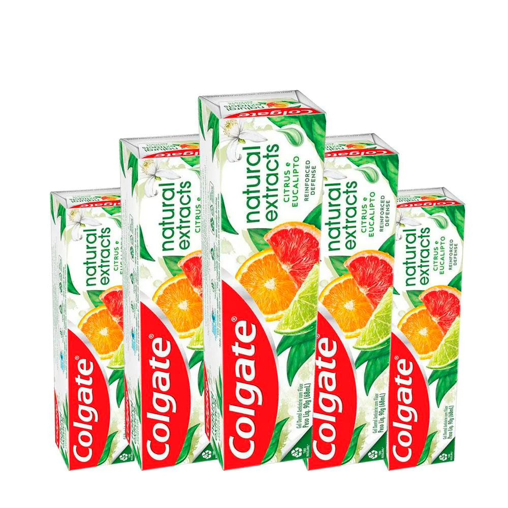 Kit 5 Pasta De Dentes Colgate Natural Extracts Reinforced Defense 90g