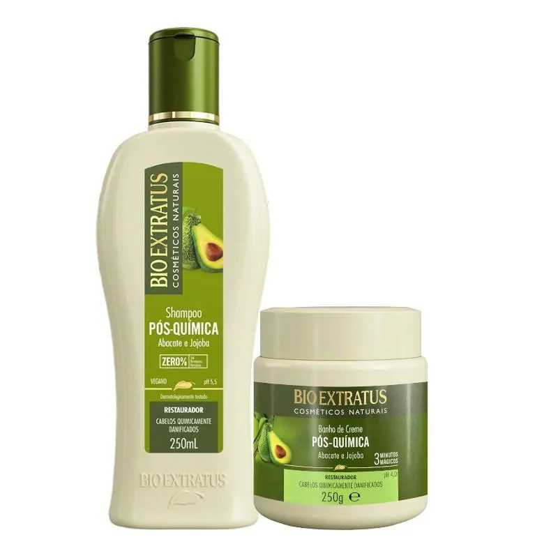 Kit 1 Shampoo 1 Banho Creme Tratamento Restaurador Pós Quimica 250 Ml