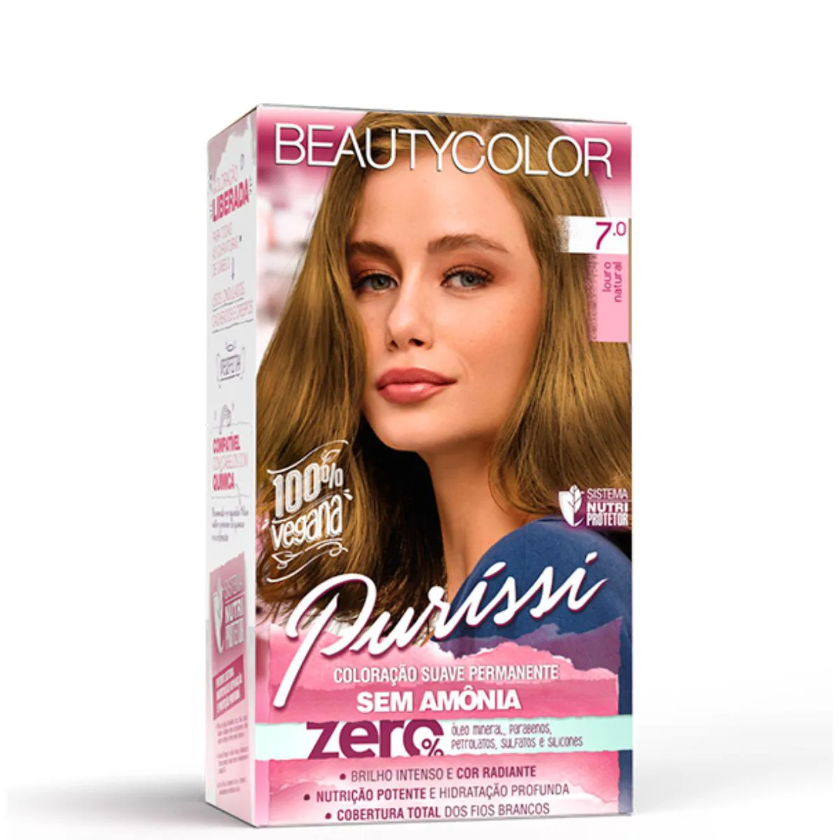 PURISSí COLORAçãO SUAVE PERMANENTE SEM AMôNIA 7.0 LOURO NATURAL BEAUTYCOLOR