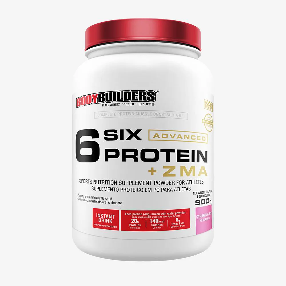 6 Six Protein Advanced C / Zma Pote 900g - Bodybuilders Morango