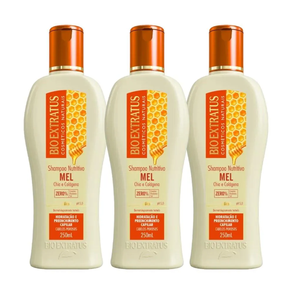 Kit 3 Shampoo Mel Nutritivo 250 Ml Bio Extratus