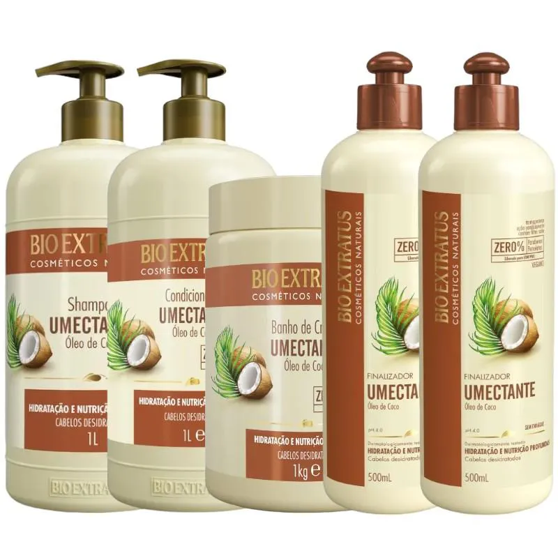 Kit 1 Shampoo 1 Condicionador 1 Banho Umectante 1L + 2 Finalizador 500Ml