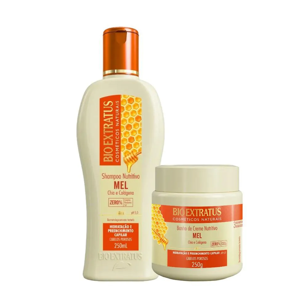 Kit 1 Shampoo 1 Banho Creme Mel Nutritivo 250 Ml