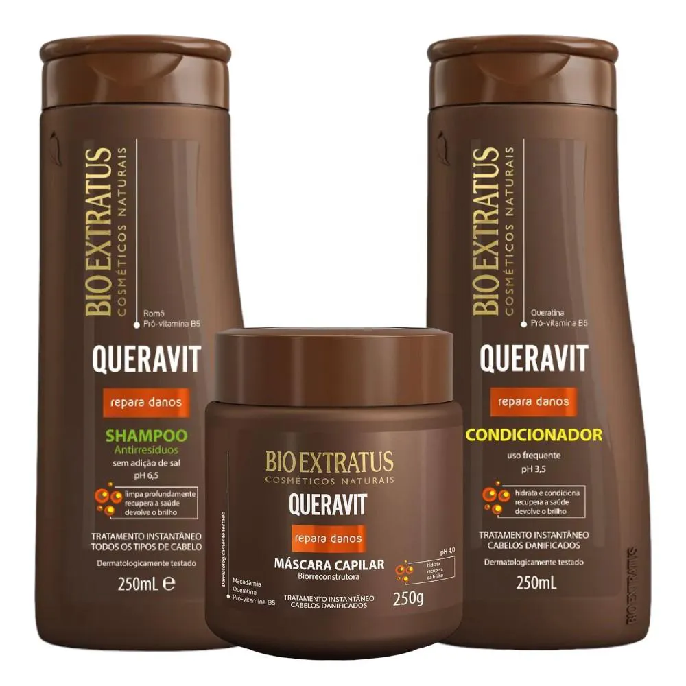 Kit Queravit Limpeza Capilar 1 Shampoo Antirresíduos 1 Condicionador 1 Máscara 250Ml