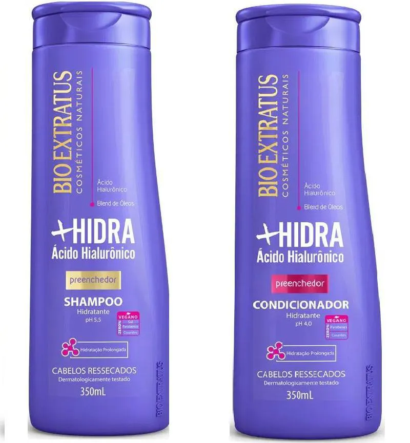 Kit 1 Shampoo 1 Condicionador Limpeza Hidratante Mais Hidra 350 Ml Bio Extratus