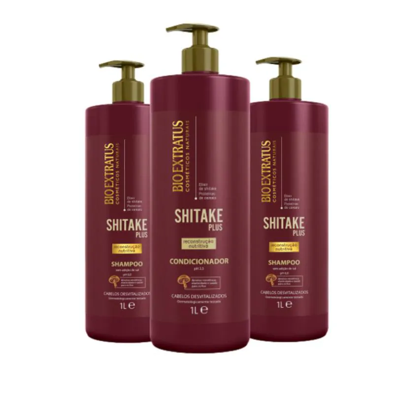 Kit 2 Shampoo 1 Condicionador Limpeza Nutritiva Shitake 1 L Bio Extratus