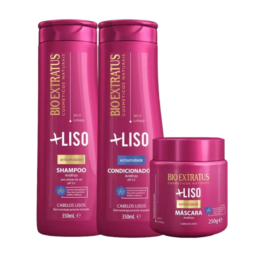 Kit Mais Liso 1 Shampoo 1 Condicionador 350Ml 1 Máscara 250Ml Bioextratus