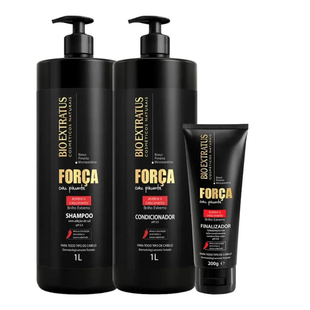Kit Força com Pimenta 1 Shampoo 1 Condicionador 1L 1 Finalizador 200Ml