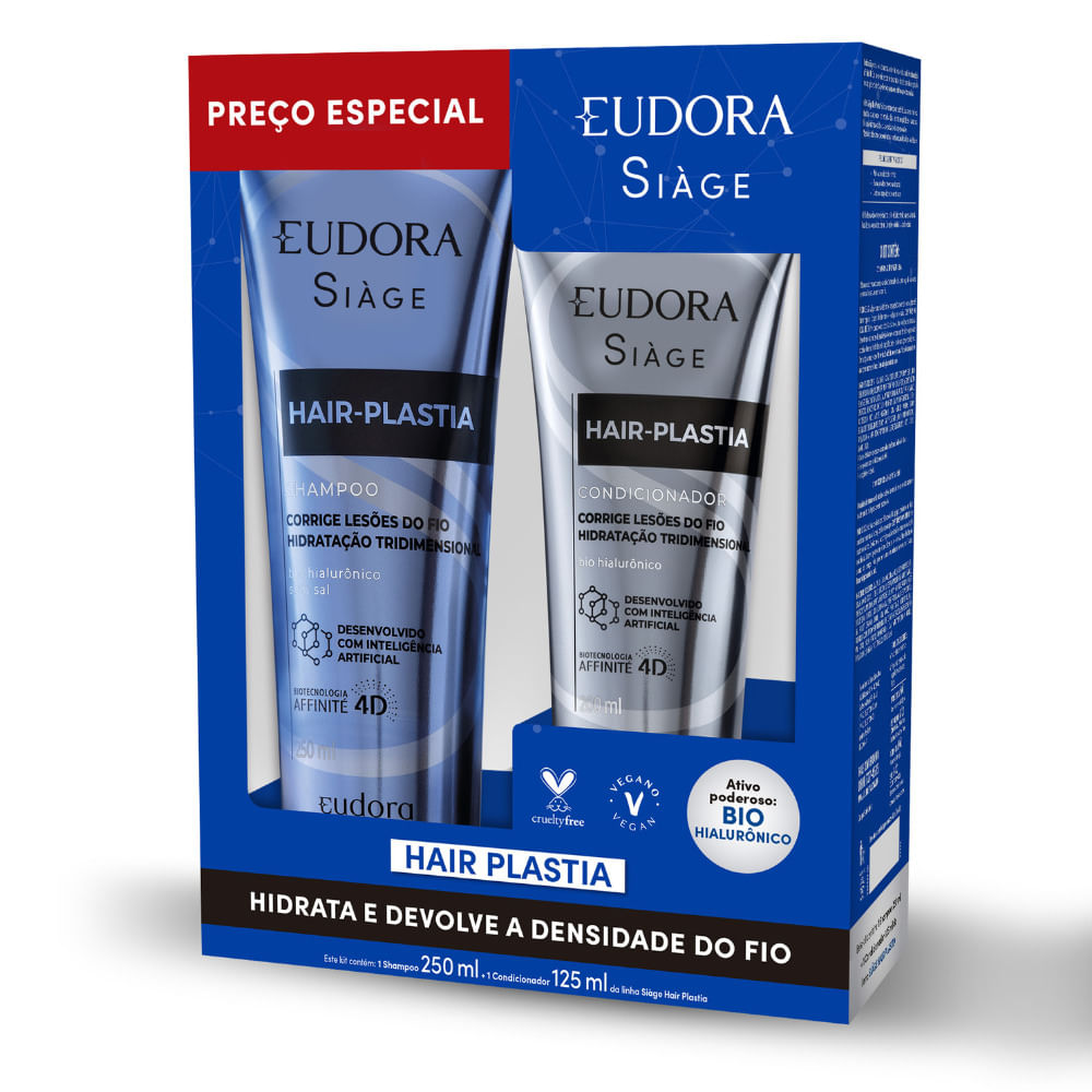 Kit Shampoo Eudora Siàge Hair-Plastia 250ml 1 Unidade + Condicionador Eudora Siàge Hair-Plastia 125ml 1 Unidade