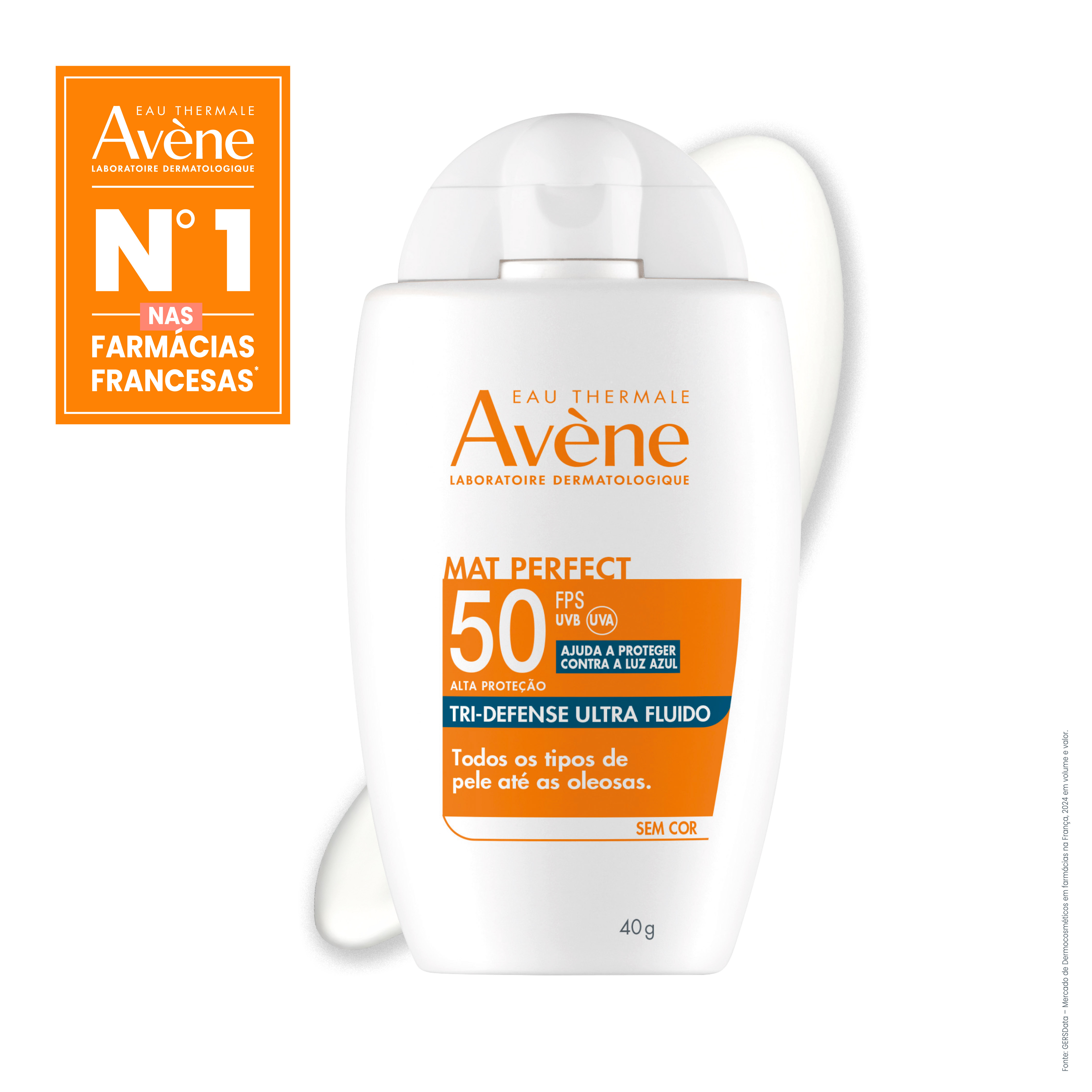 Protetor Solar Facial Avène Mat Perfect Tri-Defense Ultra Fluido FPS50 Sem Cor 40g