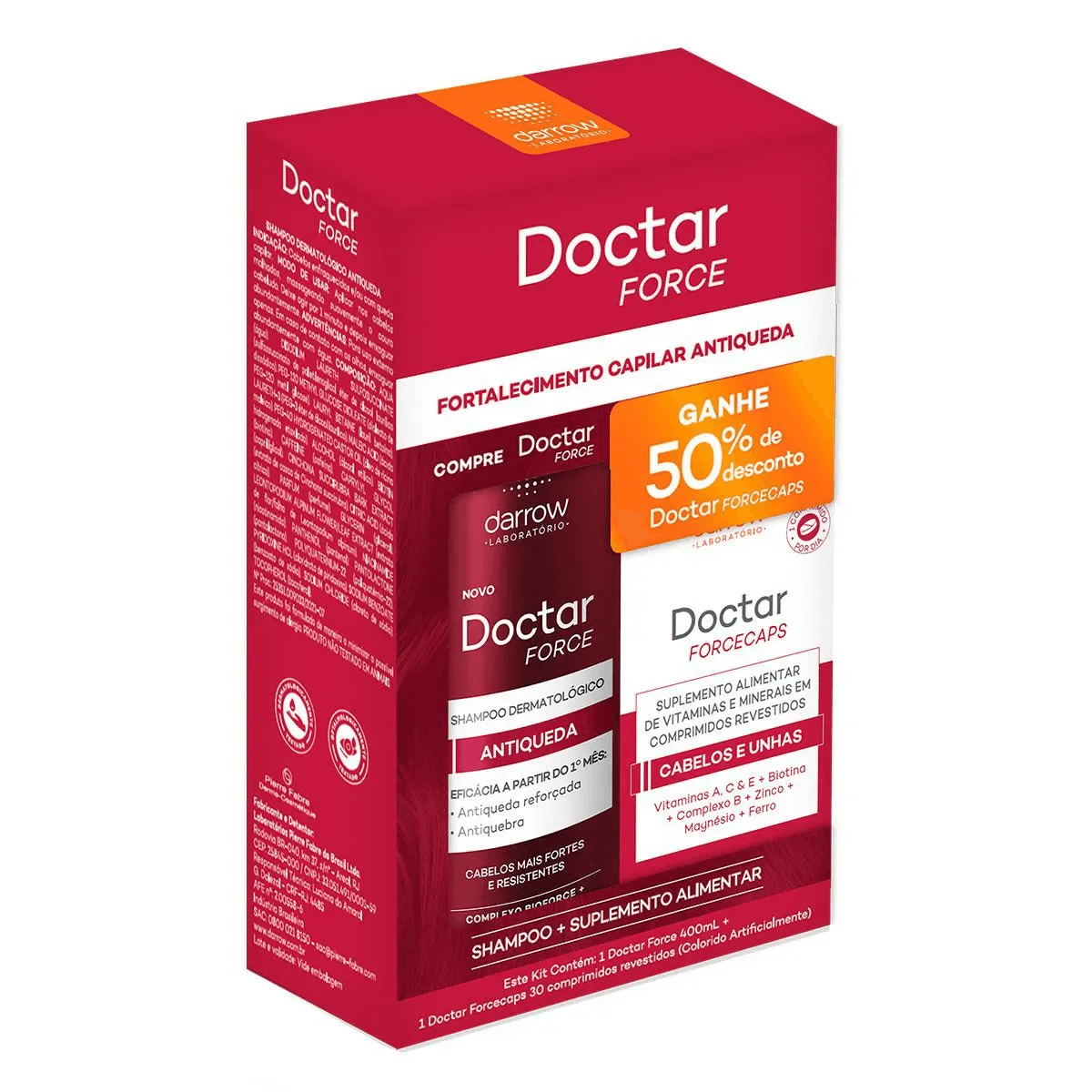Kit Shampoo Antiqueda Darrow 400ml 1 Unidade + Suplemento Alimentar Doctar Forcecaps 30 comprimidos 1 Unidade