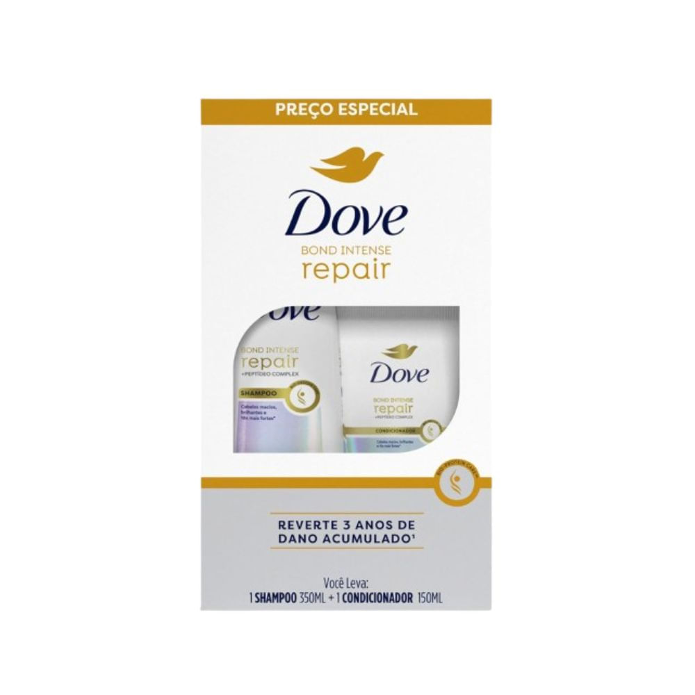 Kit Shampoo Dove Bond Intense Repair 350ml 1 Unidade + Condicionador Dove Bond Intense Repair 150ml 1 Unidade