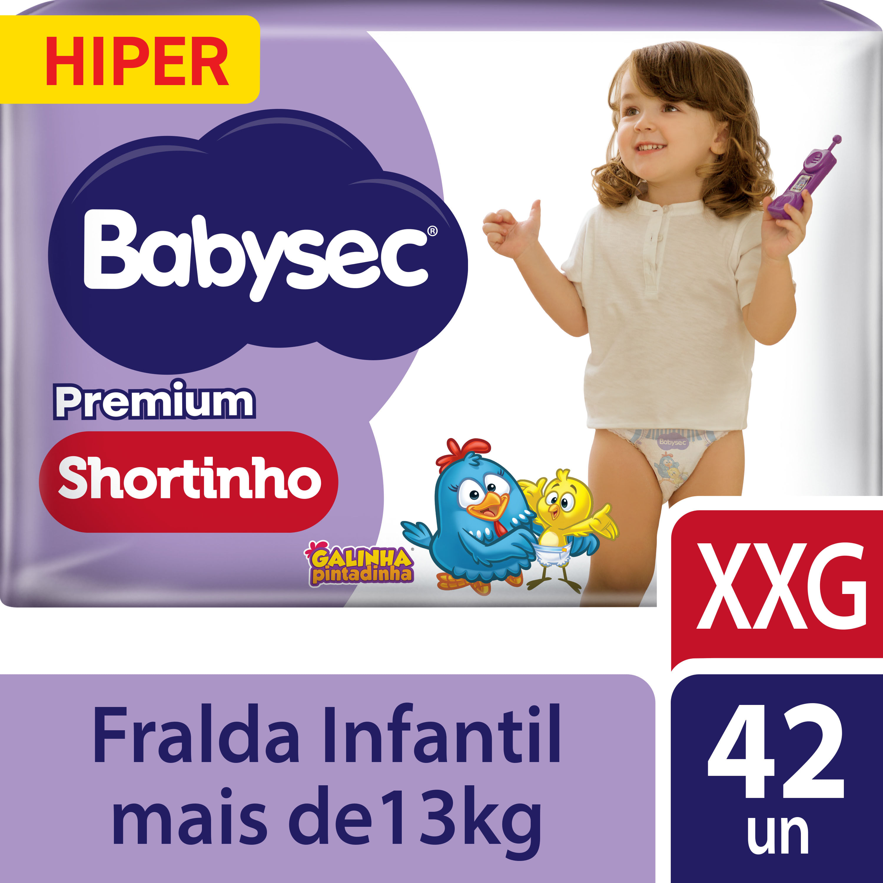Fralda Babysec Premium Shortinho Galinha Pintadinha XXG 42 Unidades