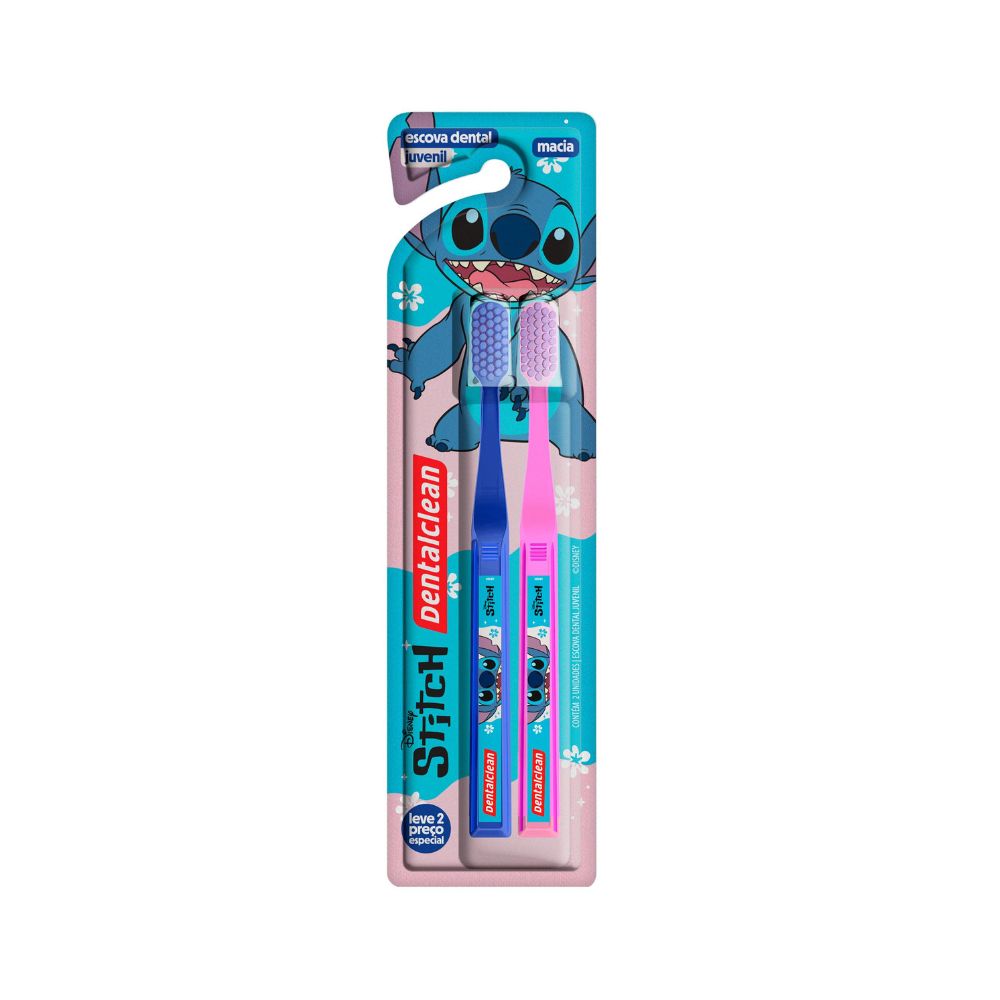 Escova Dental Infantil Dentalclean Disney Stitch Cerdas Macias 2 Unidades