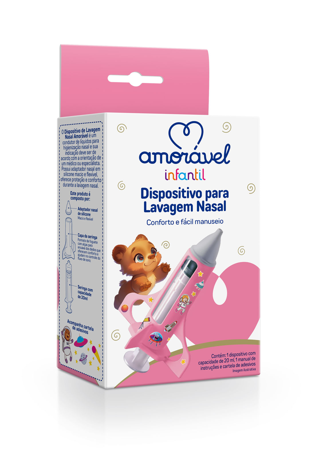 Dispositivo Para Lavagem Nasal Amoravel Bico De Silicone Rosa 20ml