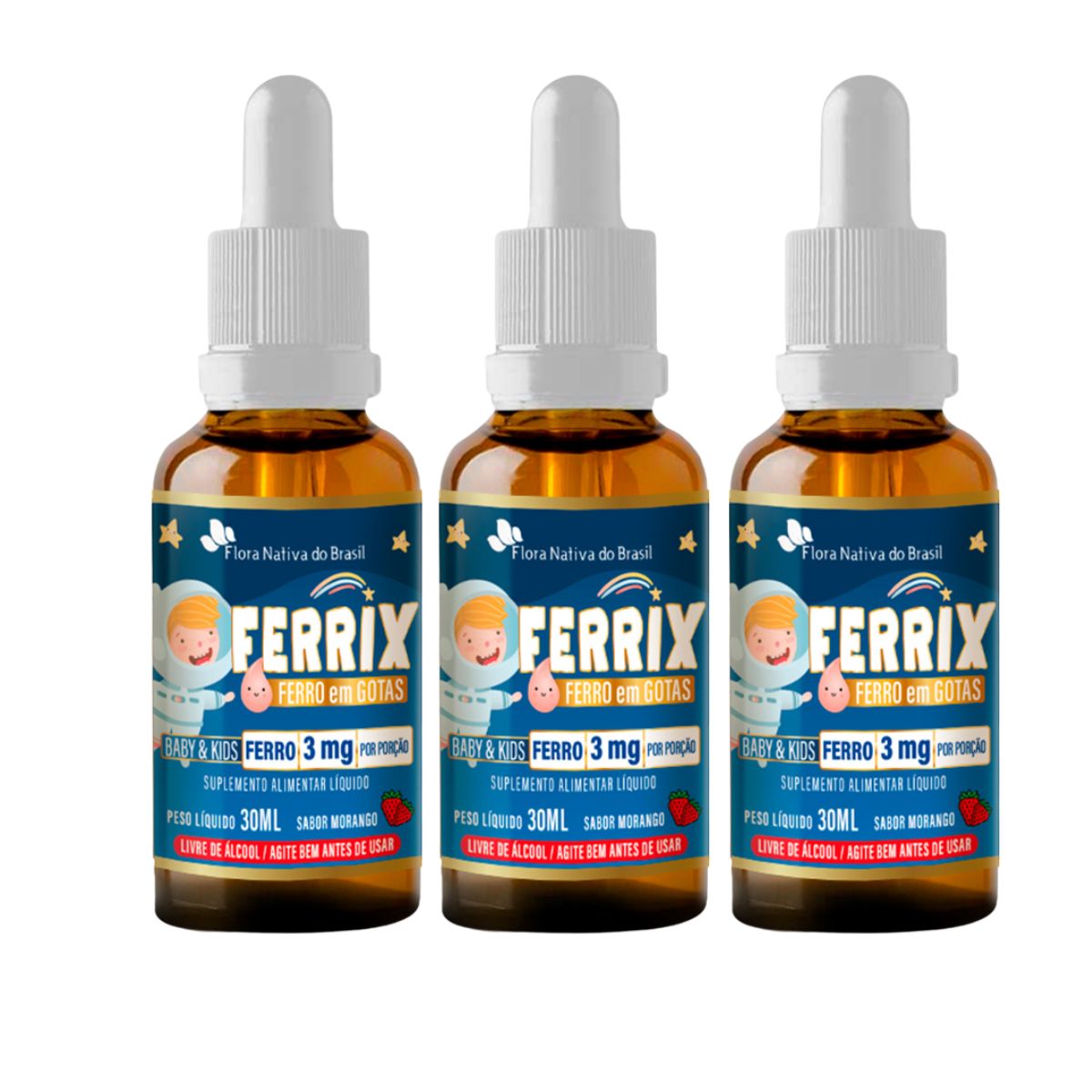 3x Ferrix Ferro em Gotas Baby & Kids - 3mg por Porção - 30ml