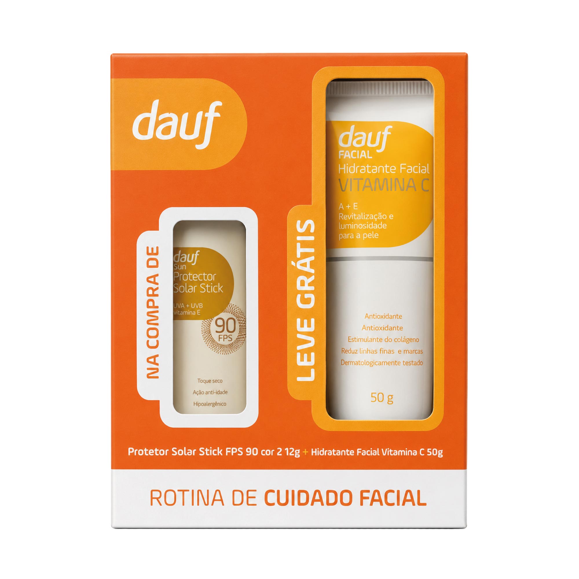 Kit Dauf Hidratante Facial Vitamina C 50g + Protetor Solar Stick Fps90 Cor 2 12g