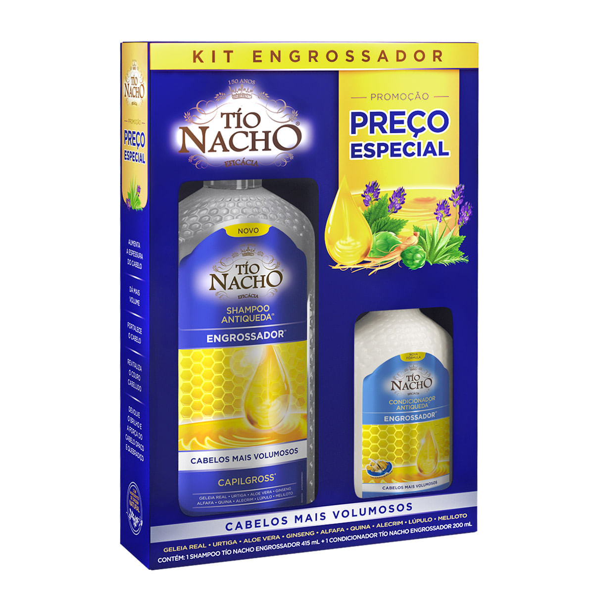 Kit Shampoo Tío Nacho Antiqueda Engrossador 415ml 1 Unidade + Condicionador Tío Nacho Antiqueda Engrossador 200ml 1 Unidade