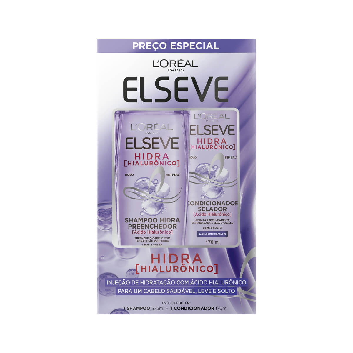 Kit Shampoo Elseve Hidra Hialurônico 375ml 1 Unidade + Condicionador Elseve Hidra Hialurônico 170ml 1 Unidade
