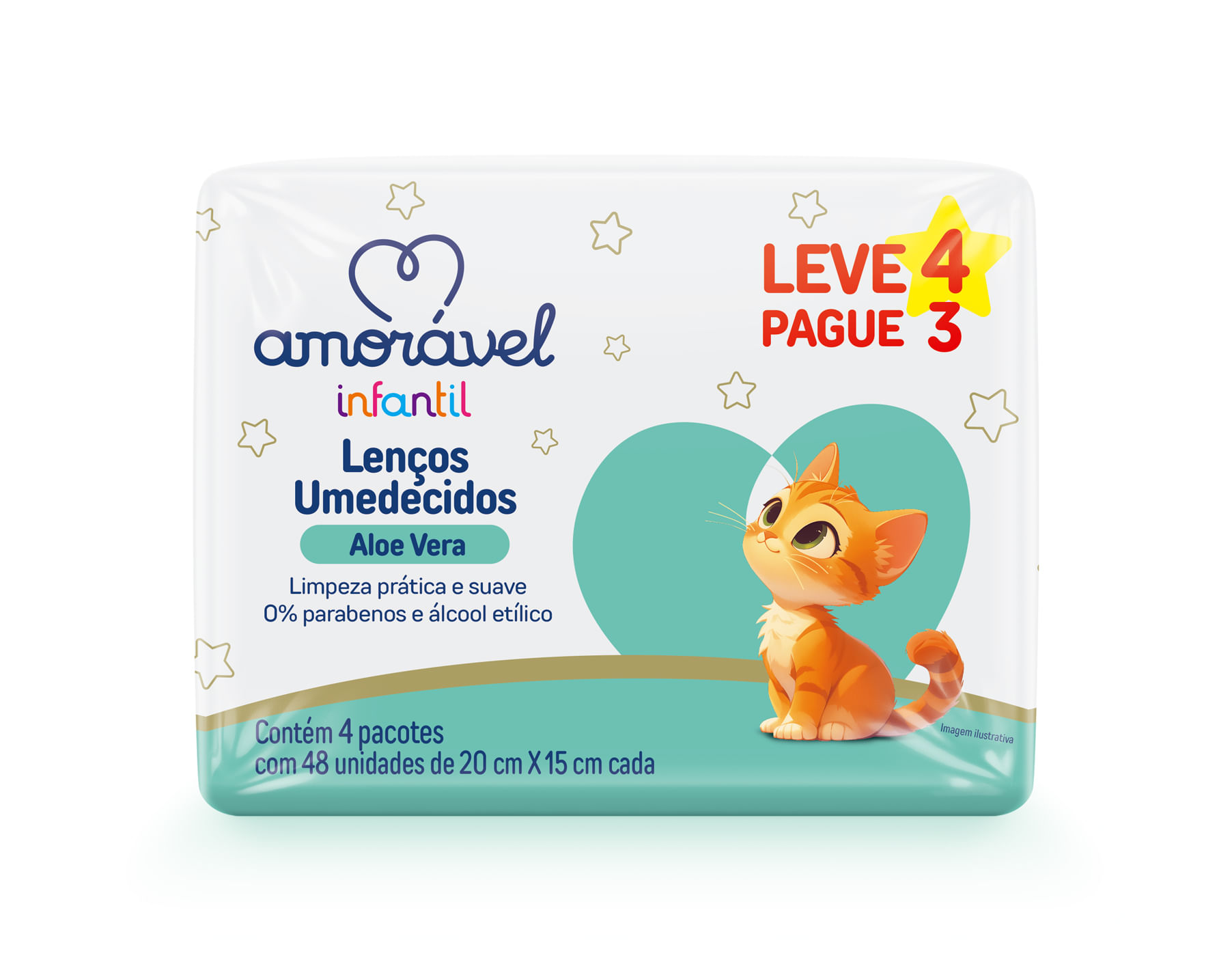 Lenços Umedecidos Amorável Aloe E Vera Com 192 Unidades Leve 4 Pague 3