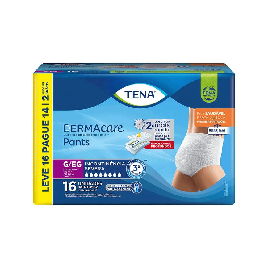 Roupa Íntima Tena Pants Dermacare G/eg Leve 16 Pague 14 Unidades