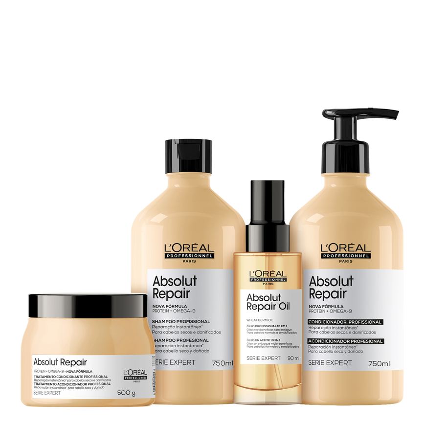 Kit L’Oréal Professionnel Serie Expert Absolut Repair Omega 9 + Protein Squad (4 Produtos)