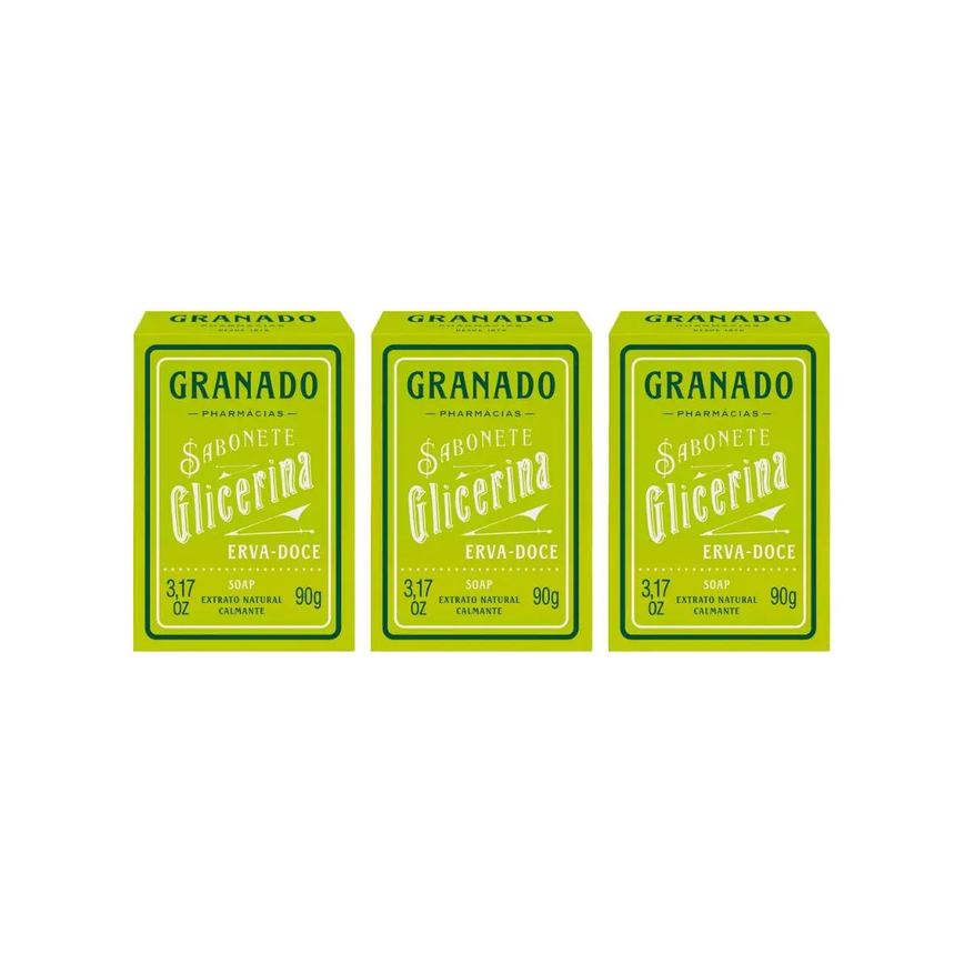 Sabonete Granado 90g Glicerina Erva Doce-Kit C/3un